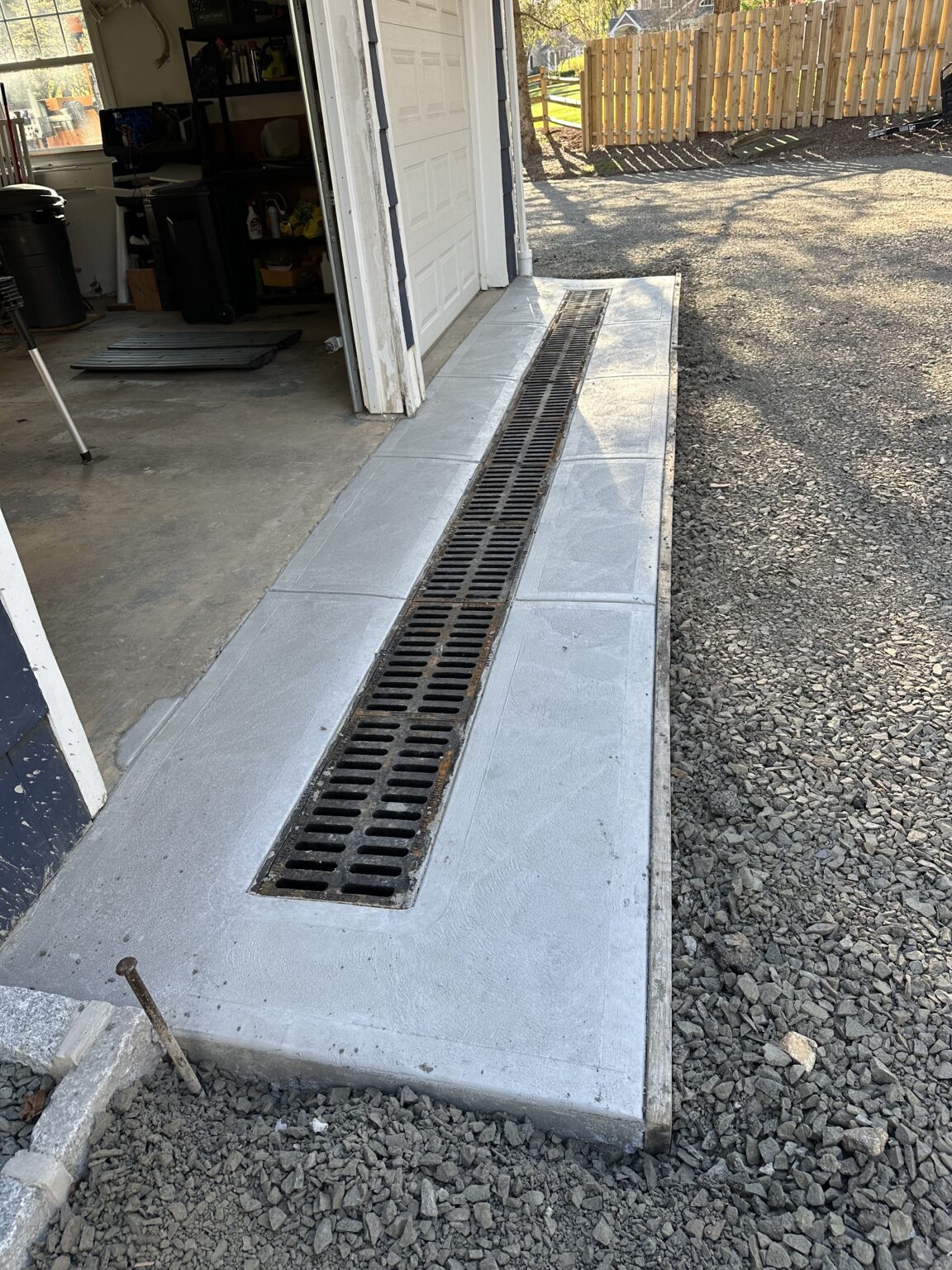French drain trench during installation by Lou Porchetta Paving